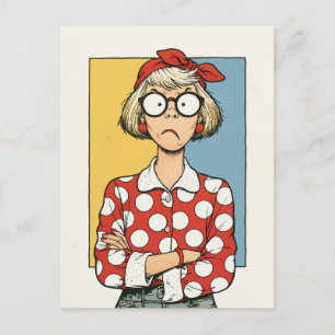 Grumpy Retro Woman in Polka Dots Postcard
