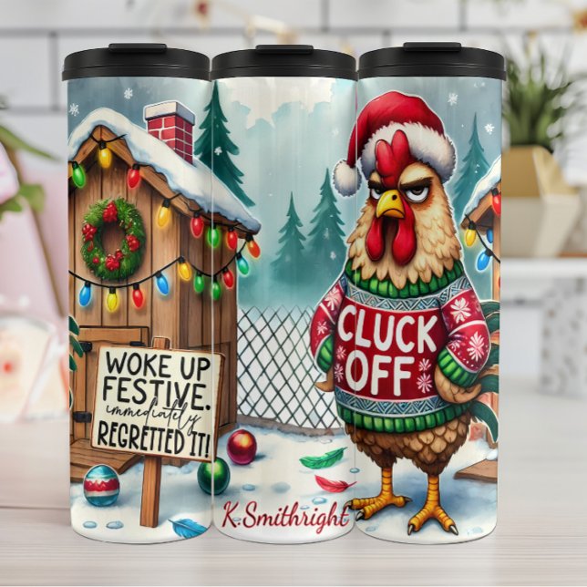 Grumpy Rooster Festive Holiday Humour Thermal Tumbler (Creator Uploaded)