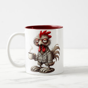 Grumpy Rooster Morning – Coffee First! Two-Tone Coffee Mug