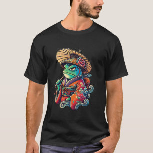 Grumpy Samurai Frog in Kimono Japanese Aesthetic T-Shirt