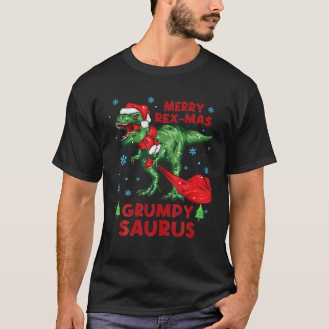 Grumpy Saurus Christmas Santa Dinosaur Merry Rex-M T-Shirt (Front)