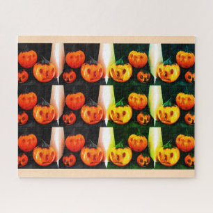 Grumpy scary Halloween pumpkins Jigsaw Puzzle