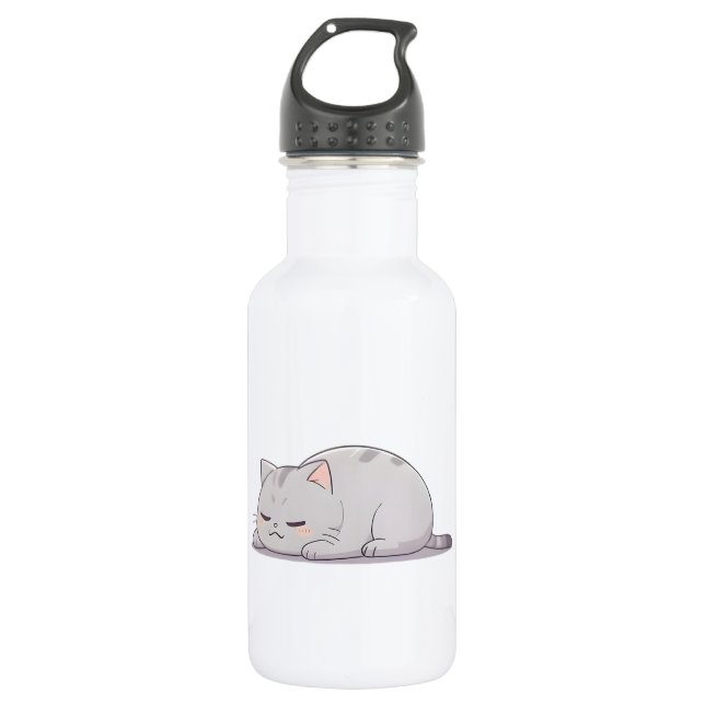 Grumpy Sleepy Cat Kawaii Design 532 Ml Water Bottle (Front)