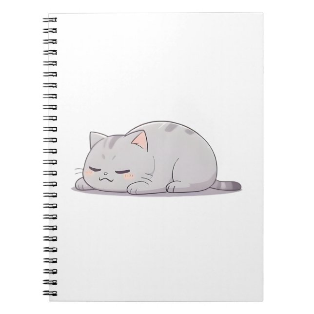 Grumpy Sleepy Cat Kawaii Design Notebook (Front)