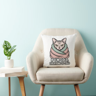 Grumpy Sphynx Cat Cold Humor Cartoon Art Cushion