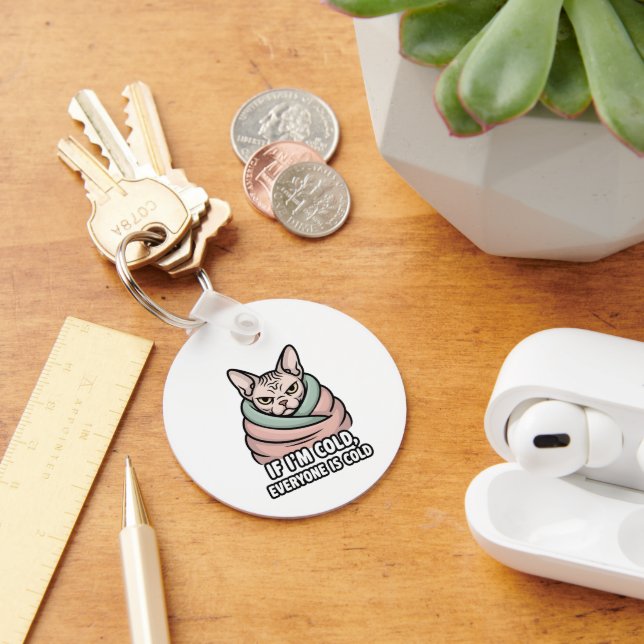 Grumpy Sphynx Cat Cold Humor Cartoon Art Key Ring (Desk)