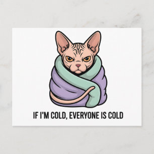 Grumpy Sphynx Cat Cold Humor Cartoon Art Postcard