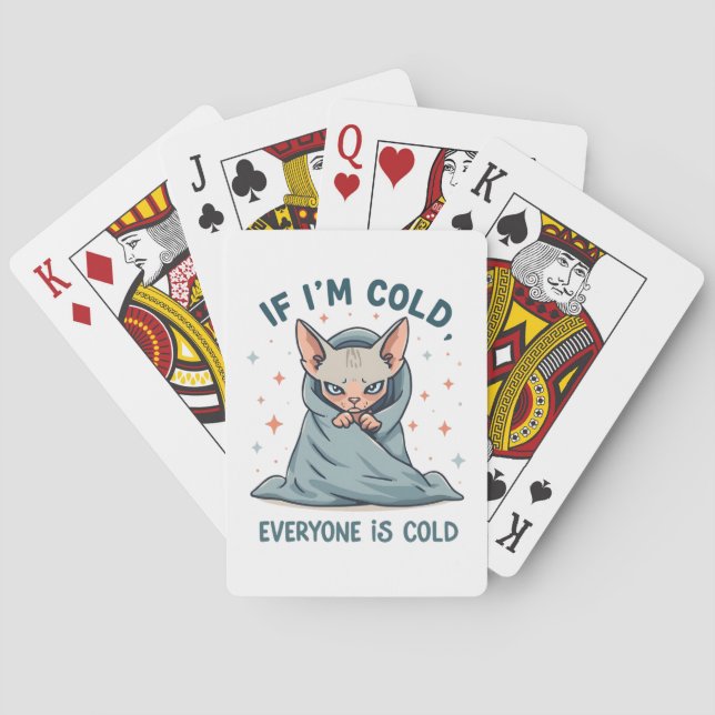 Grumpy Sphynx Cat Cold Humor Cartoon Design Playing Cards (Back)