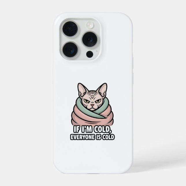 Grumpy Sphynx Cat Cold Humour Cartoon Art iPhone Case (Back)