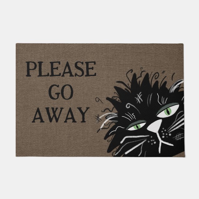 Grumpy Tired Black Cat Unwelcome Go Away  Doormat (Front)