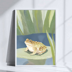 Grumpy Toad   Lilypad Pond Watercolor Poster
