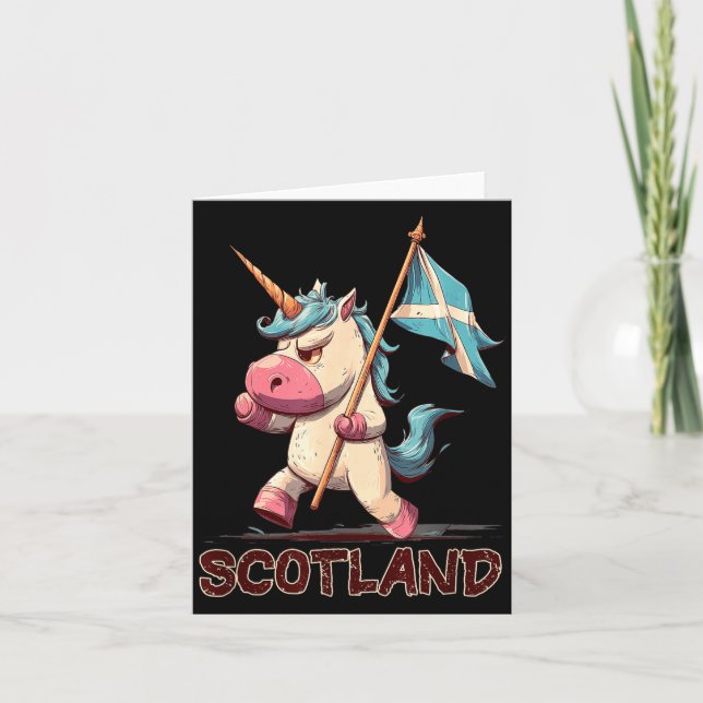Grumpy Unicorn with Scottish Flag for Scotland Card (Front)