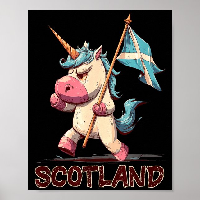 Grumpy Unicorn with Scottish Flag for Scotland Poster (Front)