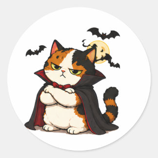 Grumpy Vampire Cat Halloween Classic Round Sticker