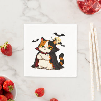 Grumpy Vampire Cat Halloween Napkin