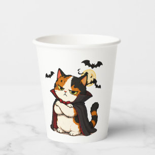 Grumpy Vampire Cat Halloween Paper Cups