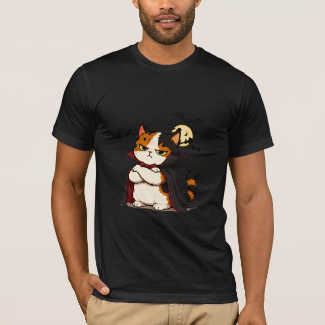 Grumpy Vampire Cat Halloween  T-Shirt (Front)