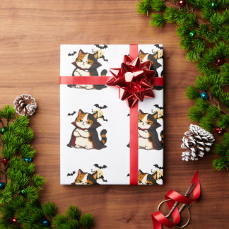 Grumpy Vampire Cat Halloween Wrapping Paper