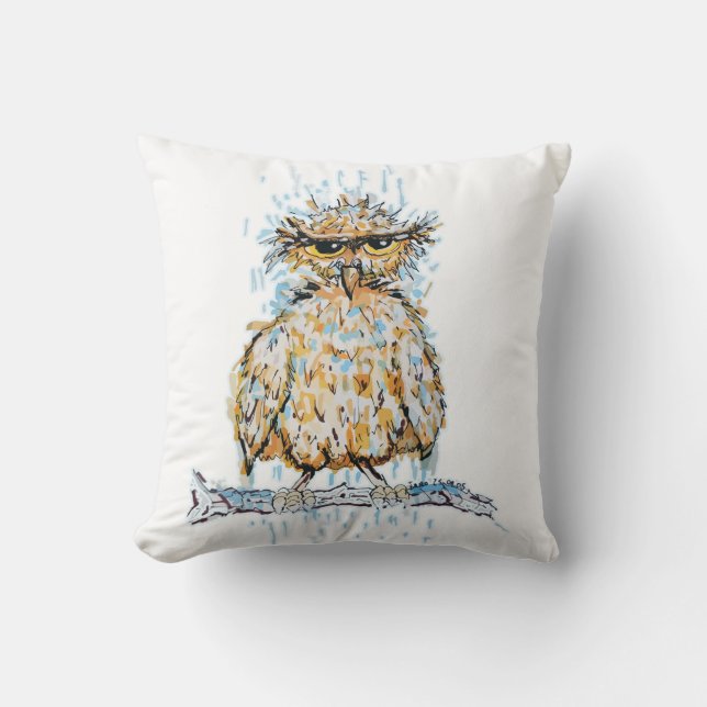 Grumpy Wet Owl Cushion (Front)