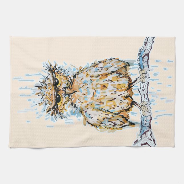 Grumpy Wet Owl Tea Towel (Horizontal)