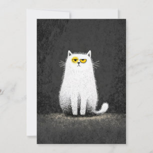 Grumpy White Cat – Funny Minimal Cat Art Holiday Card