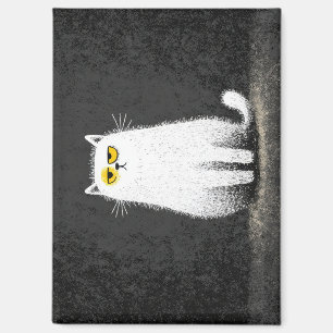 Grumpy White Cat – Funny Minimal Cat Art Magnet