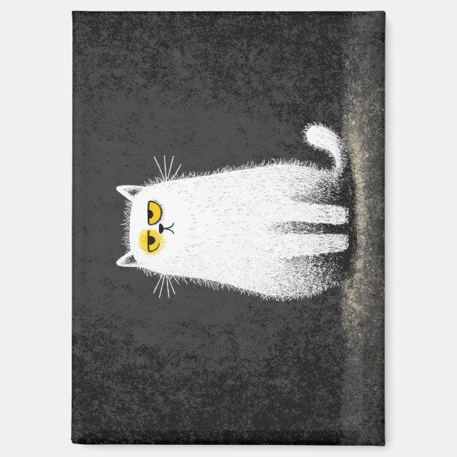 Grumpy White Cat – Funny Minimal Cat Art Magnet (Front)