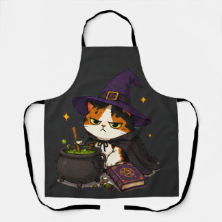 Grumpy Witch Cat Halloween Apron