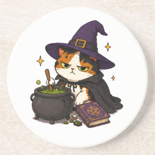 Grumpy Witch Cat Halloween Coaster