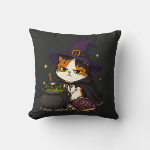 Grumpy Witch Cat Halloween Cushion