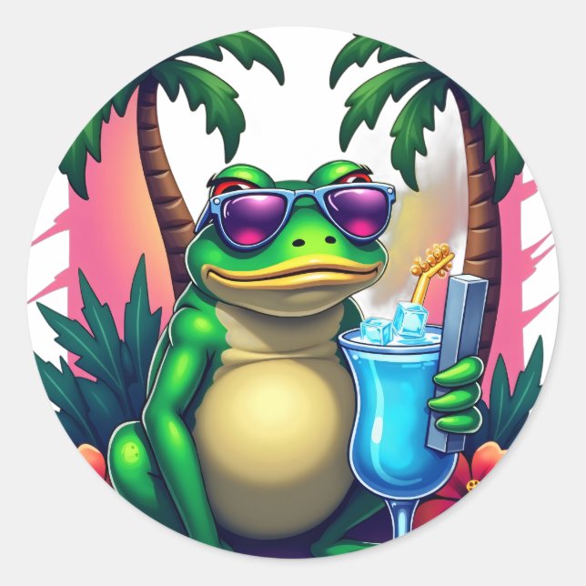 Grumpy Y2K Frog Vaporwave Tropical Retro 2000s Coo Classic Round Sticker (Front)