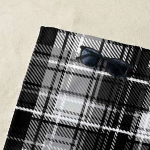 Grunde Black White Flannel Plaid Tartan Design Beach Towel
