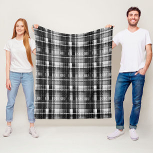 Grunde Black White Flannel Plaid Tartan Design  Fleece Blanket
