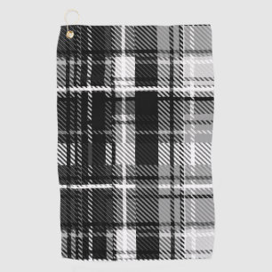 Grunde Black White Flannel Plaid Tartan Design Golf Towel