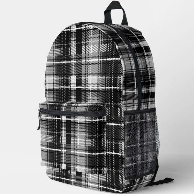 Grunde Black White Flannel Plaid Tartan Design  Printed Backpack (Creator Uploaded)