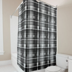Grunde Black White Flannel Plaid Tartan Design  Shower Curtain