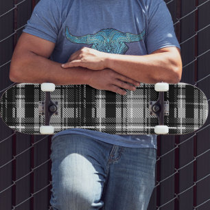 Grunde Black White Flannel Plaid Tartan Design  Skateboard