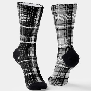 Grunde Black White Flannel Plaid Tartan Design Socks