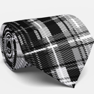 Grunde Black White Flannel Plaid Tartan Design Tie