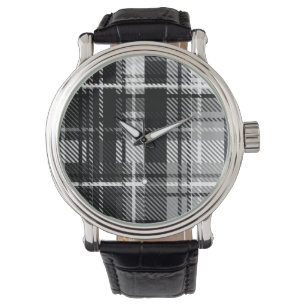 Grunde Black White Flannel Plaid Tartan Design  Watch