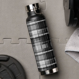 Grunde Black White Flannel Plaid Tartan Design Water Bottle