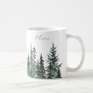 Grüne Tannenbäume Keramik Tasse mit Namen Coffee Mug