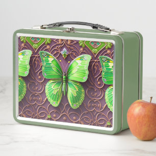 Grüner Schmetterling 3D Optik Metal Lunch Box