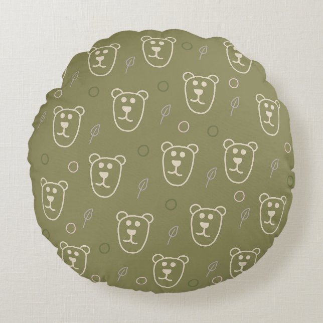 Grünes Bärchenmuster Round Cushion (Front)