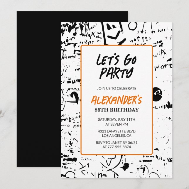 Grunge 86th birthday invitations Men Graffiti  (Front/Back)