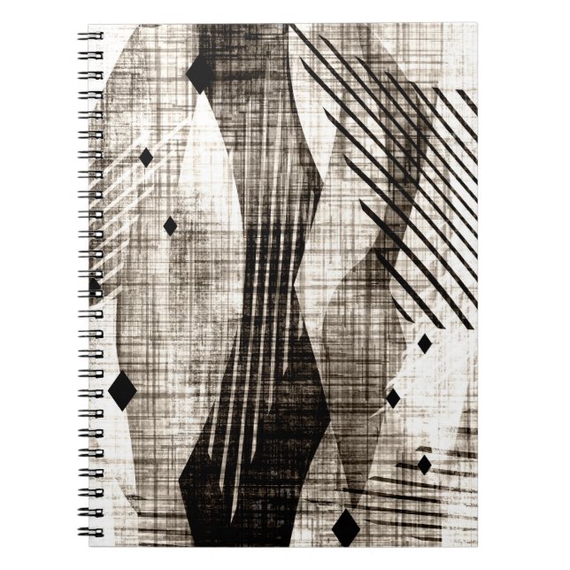 Grunge abstract geometric striped beige black notebook (Front)