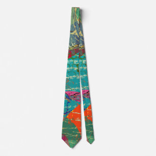 Grunge abstract, orange, blue, grey, black . neck  tie