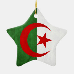 Grunge Algeria National Flag Ceramic Tree Decoration