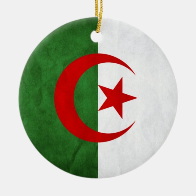 Grunge Algeria National Flag Ceramic Tree Decoration (Front)