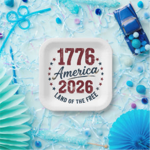 Grunge America 1776 - 2026 Land of the Free  Paper Plate